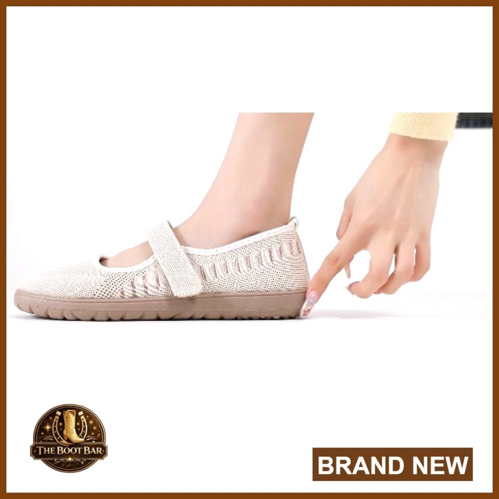 Wide Width Knit Ballet Flats with Strap, Slip-On Walking Shoes - Picture 7 of 7